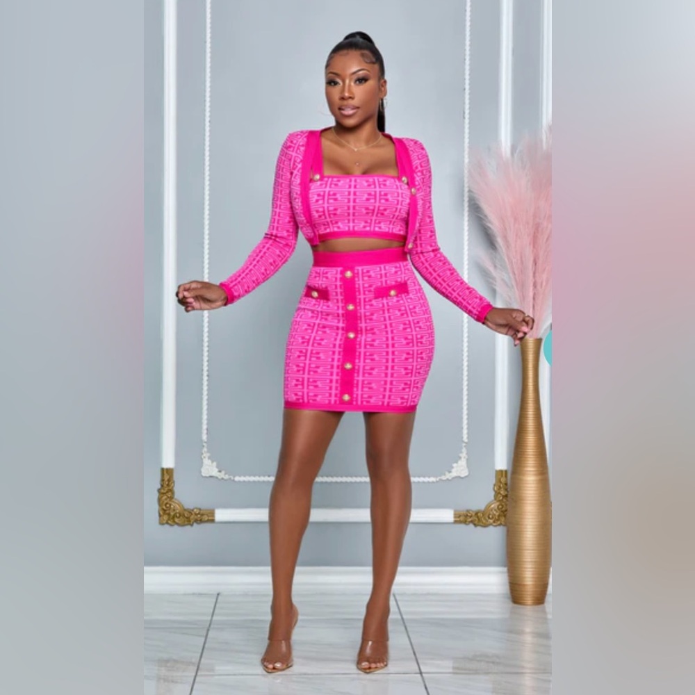Cardigan and skirt three-piece bandage set, small